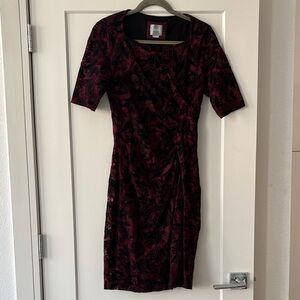 Anthropologie Maeve Black and Red Floral Lace Velvet Dress